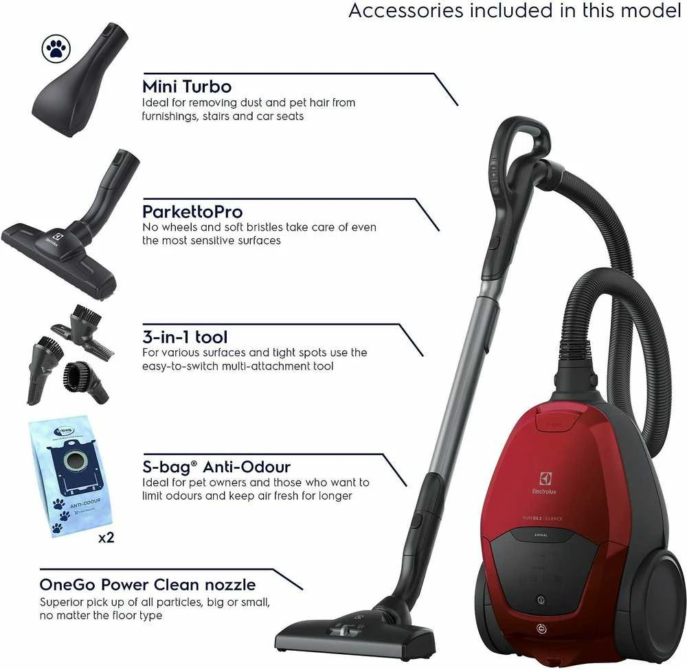 Electrolux Dulkių siurblys PD82-ANIMA Pure D8 Bagled, Galia 600 W, Dulkių talpa 3,5 L, Raudona