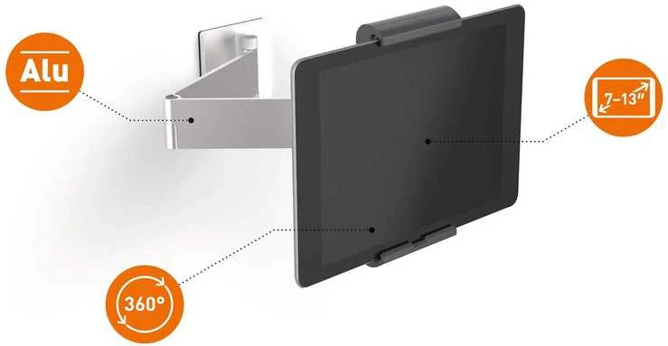 Durable Patvarus planšetės laikiklis WALL ARM metalinis sidabras 8934-23
