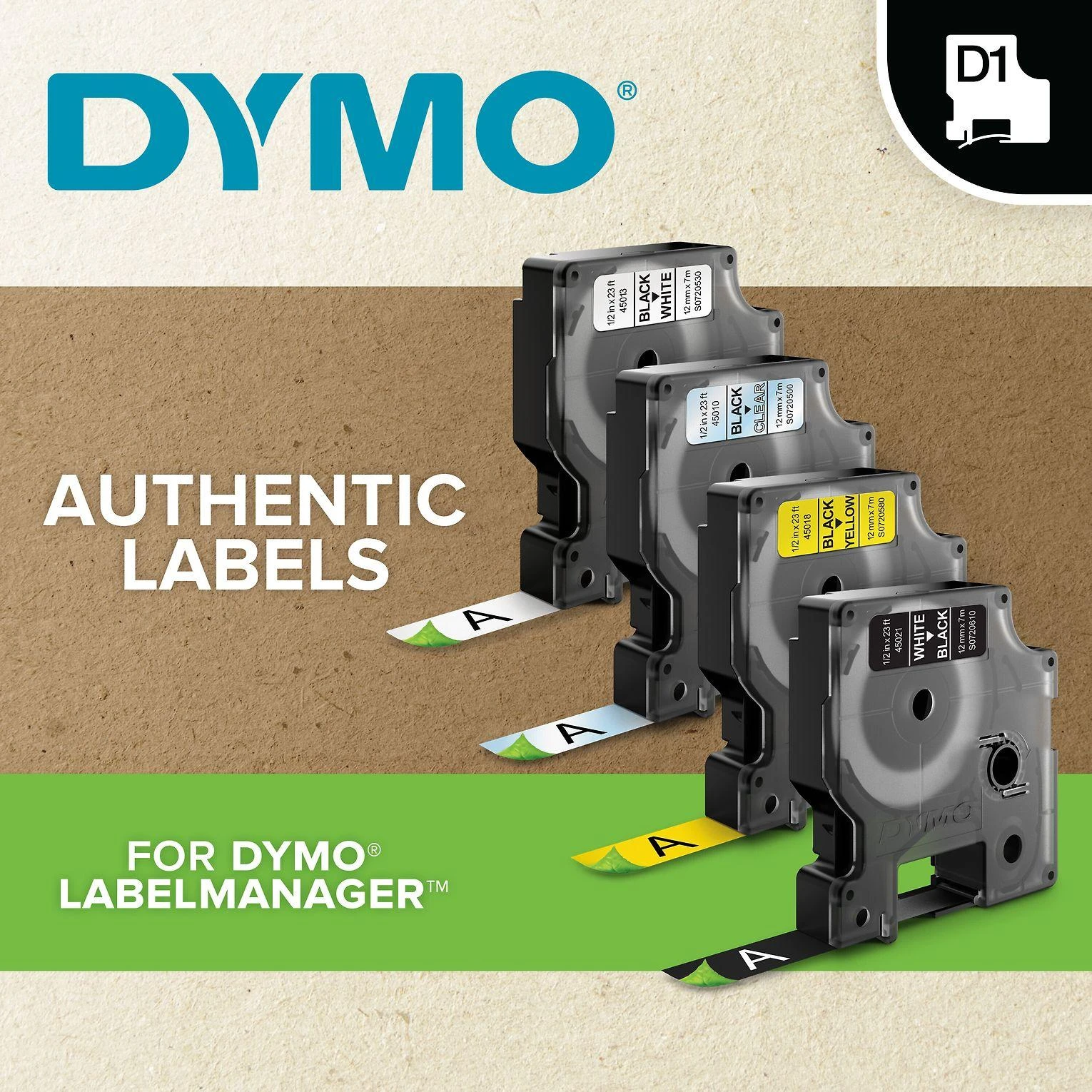 DYMO D1 Patvarus 12 mm x 5,5 M, Juodas ant Balto