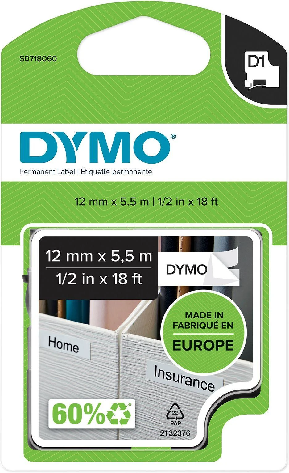 D1 ženklinimo juosta ,12mm, juodas tekstas ant baltos juostos, 5,5 m DYMO / 16959