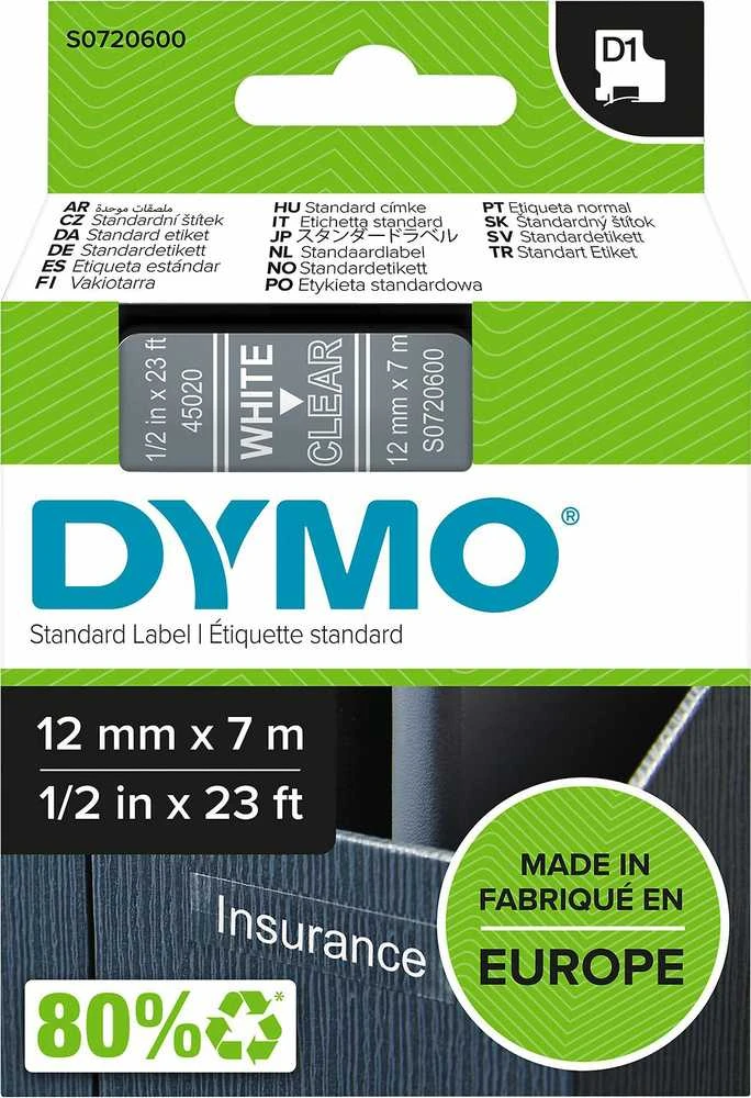 DYMO S0720600 D1 Juostelė 12mm x 7m (skaidri / baltas šifras)