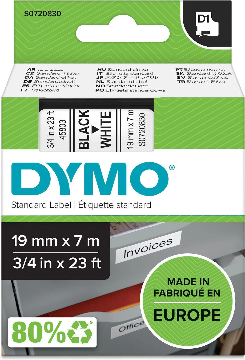 Juostelė DYMO D1 19mm x 7m, juoda ant balto / S0720830 45803