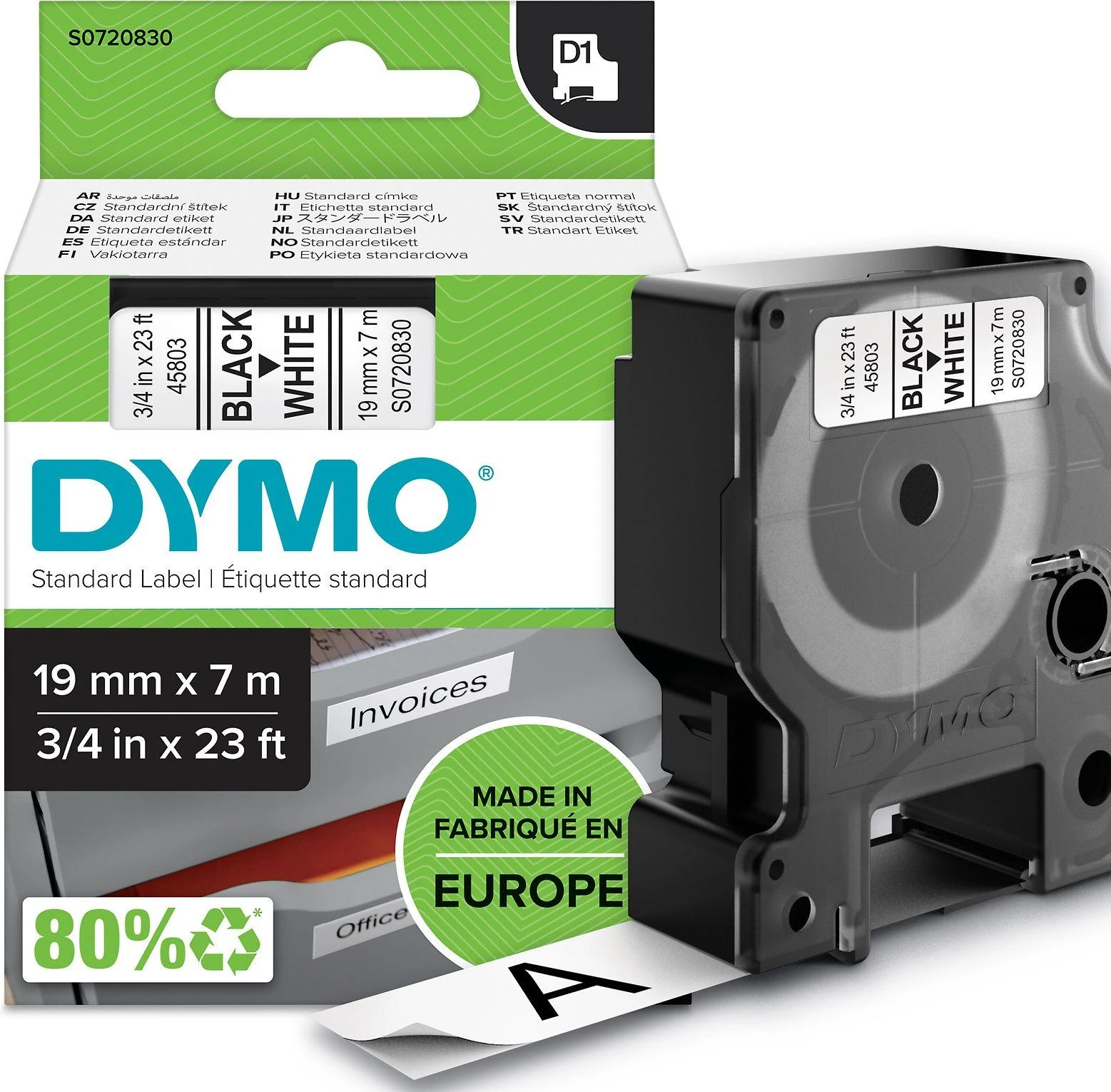 Juostelė DYMO D1 19mm x 7m, juoda ant balto / S0720830 45803