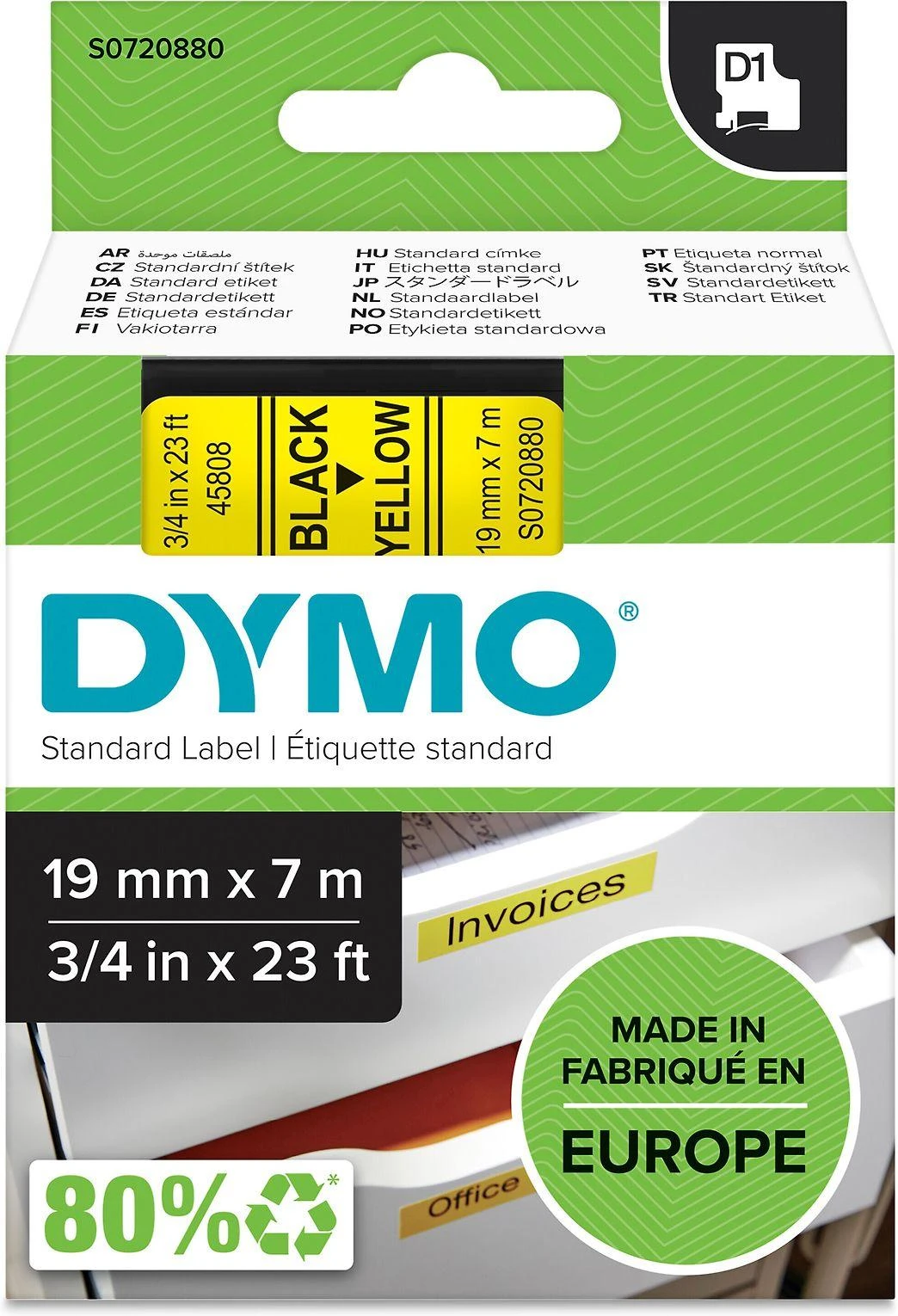 Juostelė DYMO D1 19mm x 7m, juoda ant geltono / S0720880 45808