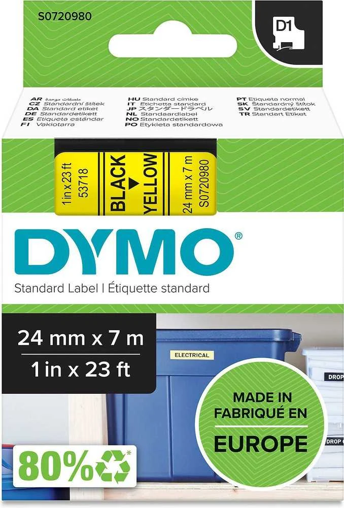 Juostelė DYMO D1 24mm x 7m, juoda ant geltono / S0720980 53718