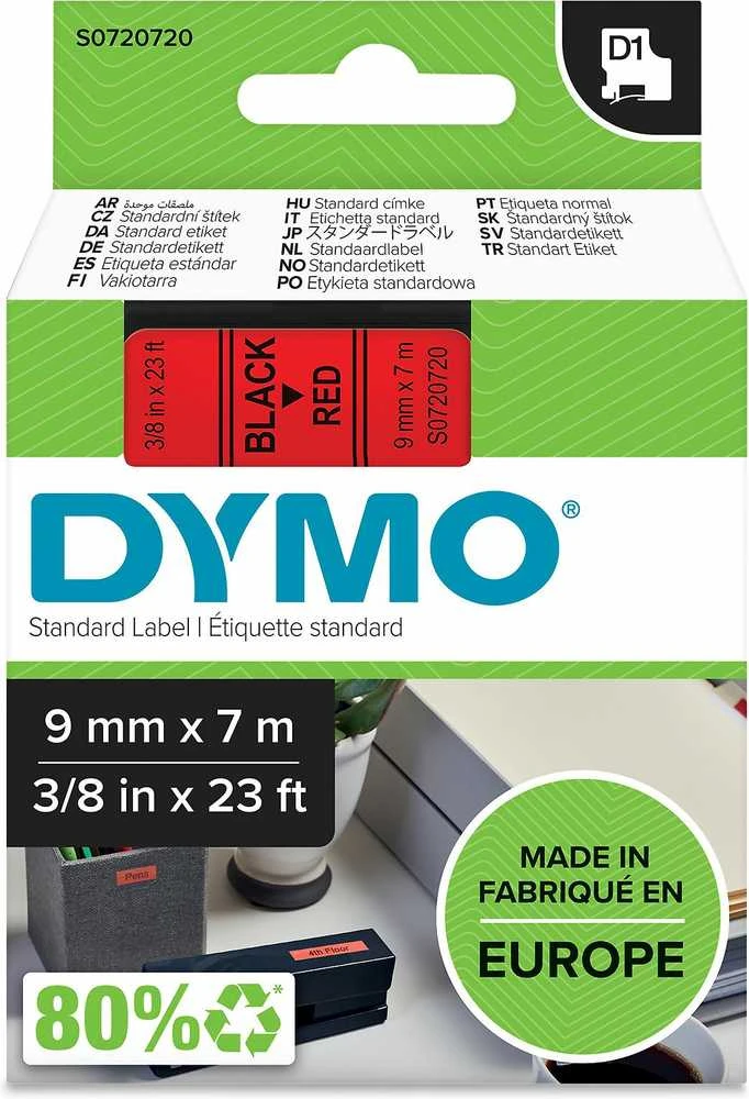 Juostelė DYMO D1 9mm x 7m, juoda ant raudono / S0720720 40917