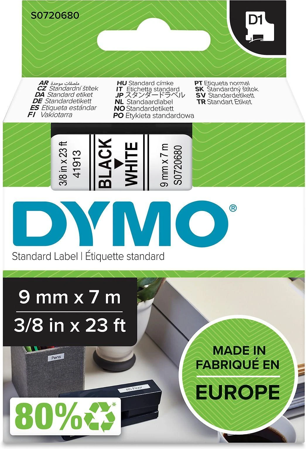 Juostelė DYMO D1 9mm x 7m, juoda ant balto / S0720680 40913