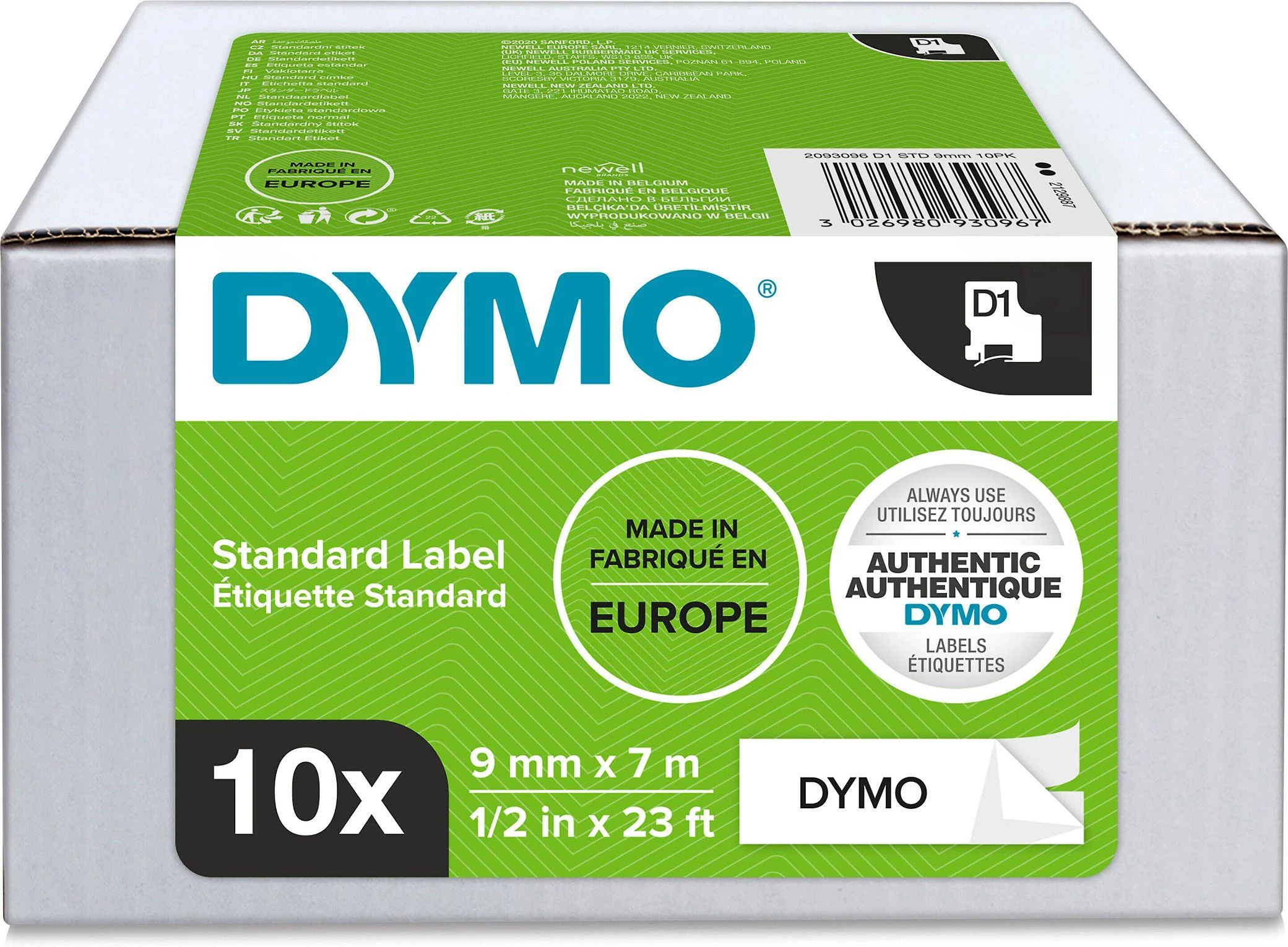Dymo taśma do drukarek etykiet, D1 40913 | 9mm x 7m | juoda / balta | 10 vnt (S0720680_10)