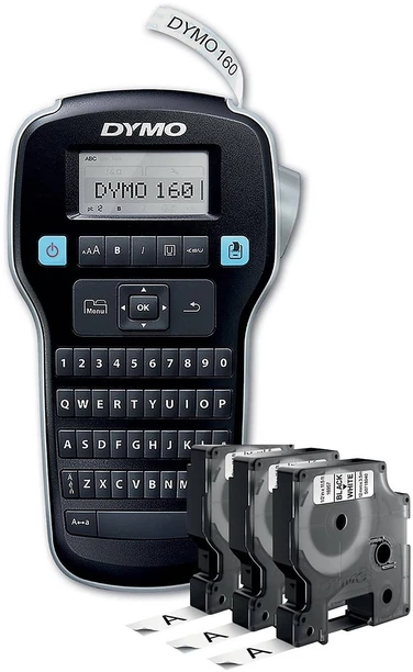 DYMO LabelManager 160 etikečių spausdintuvo pradinis rinkinys su 3 D1 etikečių juostos ritinėliais | Nešiojamasis etikečių spausdinimo aparatas | QWERTY klaviatūra | Idealiai tinka biurui ar namams