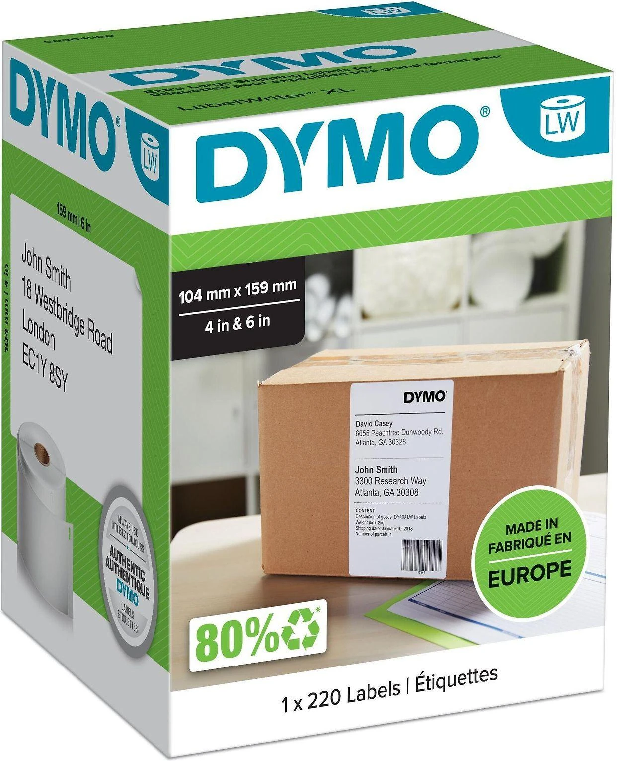 Etiketės DYMO LabelWriter 4XL 104x159 mm, 220vnt. / S0904980