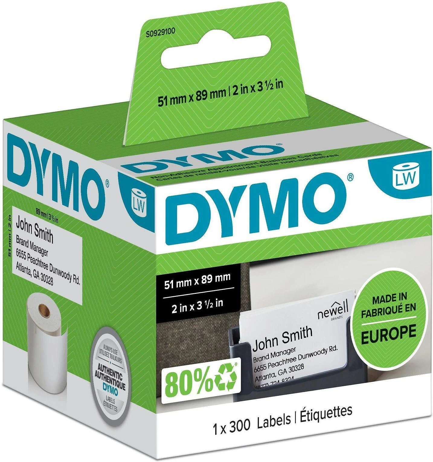 DYMO LW - Appointment / Name Badge Cards - 51 x 89 mm - S0929100 Balta Nelipni spausdintuvo etiketė
