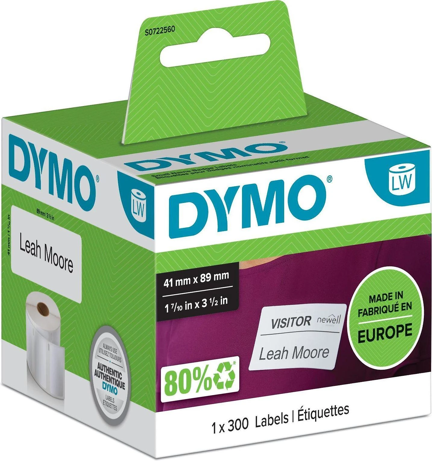 Etiketės DYMO Labelwriter 89x41 mm, 300 vnt, BALTA