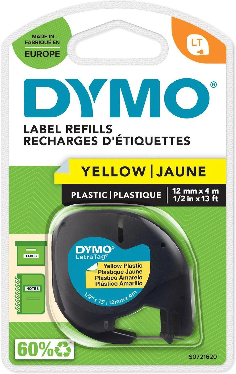 Etikečių spausdintuvo juostelė DYMO 12mm, 4m, geltona / S0721620