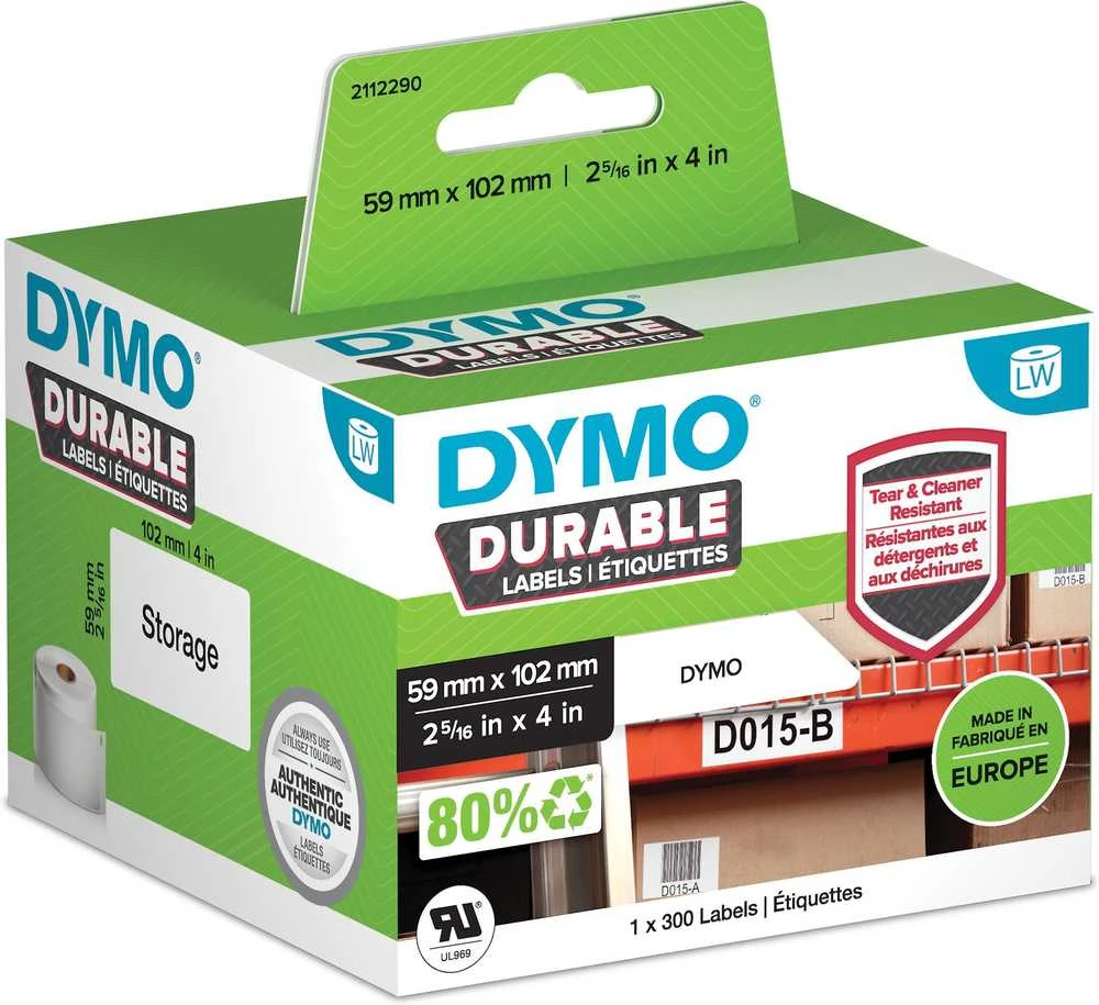Etiketės DYMO LabelWriter Patvarus, 59mm x 102mm, 300vnt, baltos / 2112290