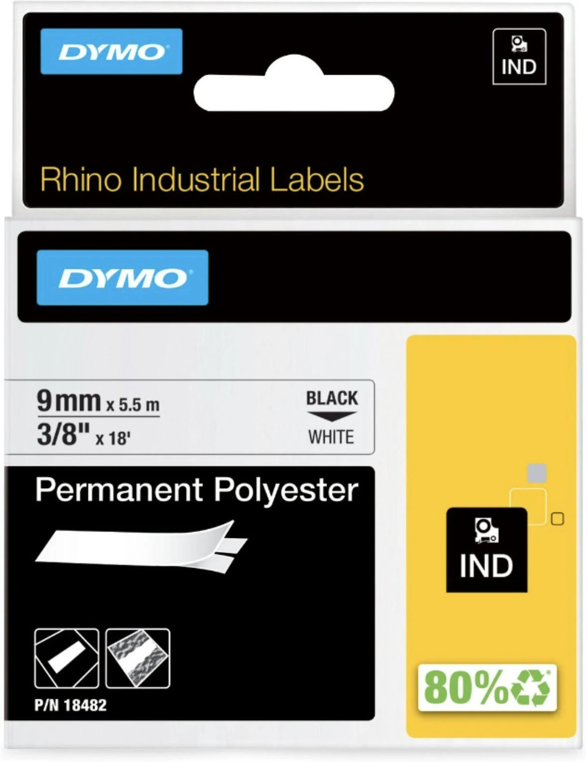 DYMO 18482 etikečių juostelė Juoda ant baltos