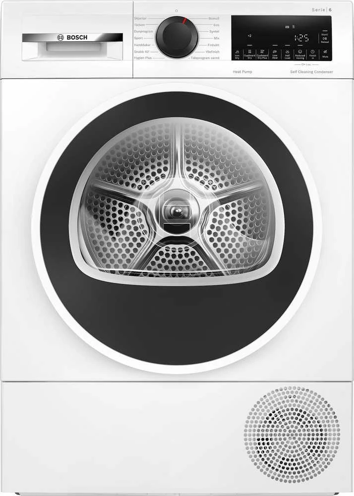 Bosch Džiovyklė su šilumos siurbliu | WQG2450ISN | Energijos vartojimo efektyvumo klasė D | Priekinis pakraunamas | 9kg | LCD | Gylis 61,3 cm | Baltas