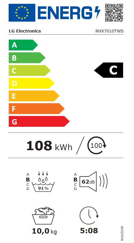 Džiovyklė LG RHX7010TWS, baltos spalvos