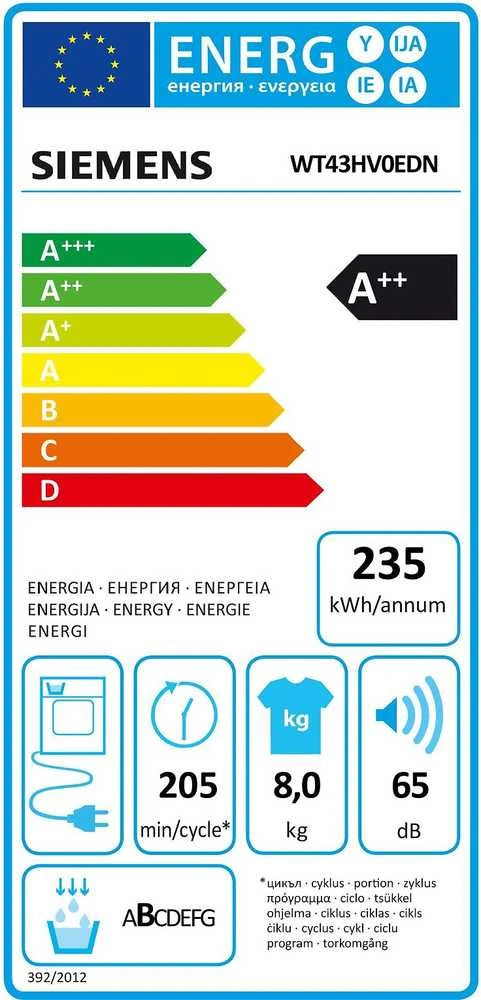 Džiovyklė Siemens WT43HV0EDN iQ300 kuivausrumpu, valkoinen