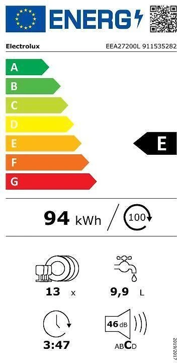 60 cm. pločio įmontuojama indaplovė Electrolux EEA27200L