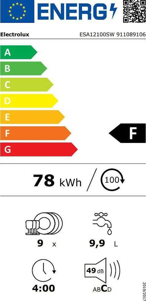 Indaplovė Electrolux ESA12100SW astianpesukone, valkoinen