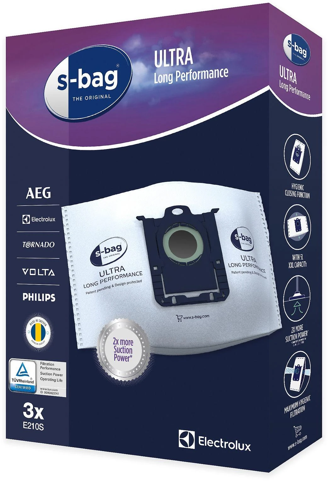 Electrolux Ultra Long Performance dulkių siurblių maišeliai E210S s-bag Maišelių skaičius 3, Baltas
