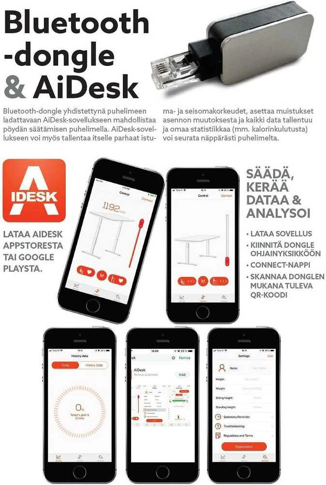 Elfen Ergodesk Bluetooth adapteris su AiDesk programėlės sąsaja