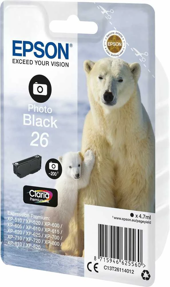 Epson Polar bear C13T26114012 rašalo kasetė Originalus Foto juoda 1 vnt