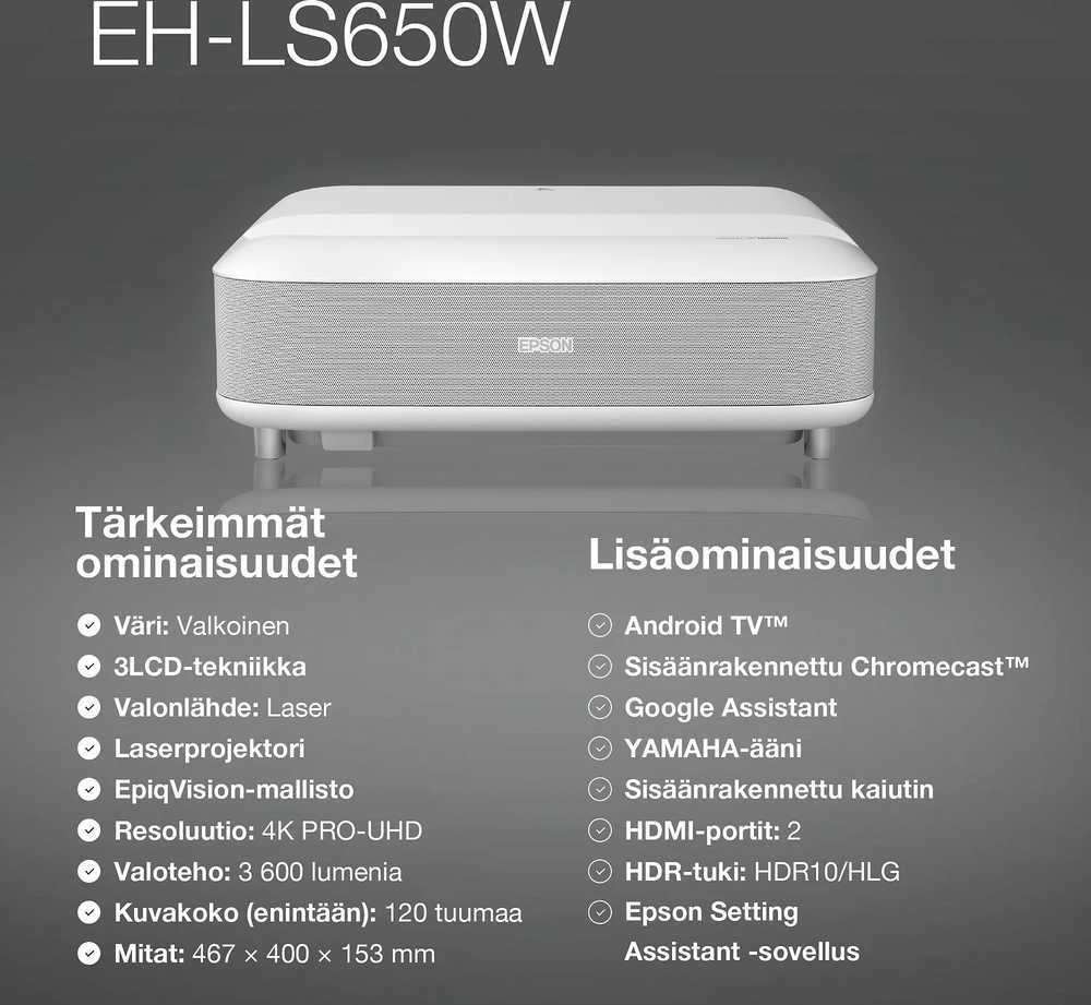 4K PRO-UHD itin mažo atstumo projektorius Epson EH-LS650W (V11HB07040)