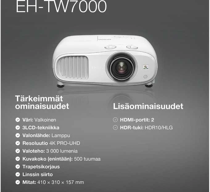 Projektorius 4K PRO-UHD Epson EH-TW7000 (V11H961040)