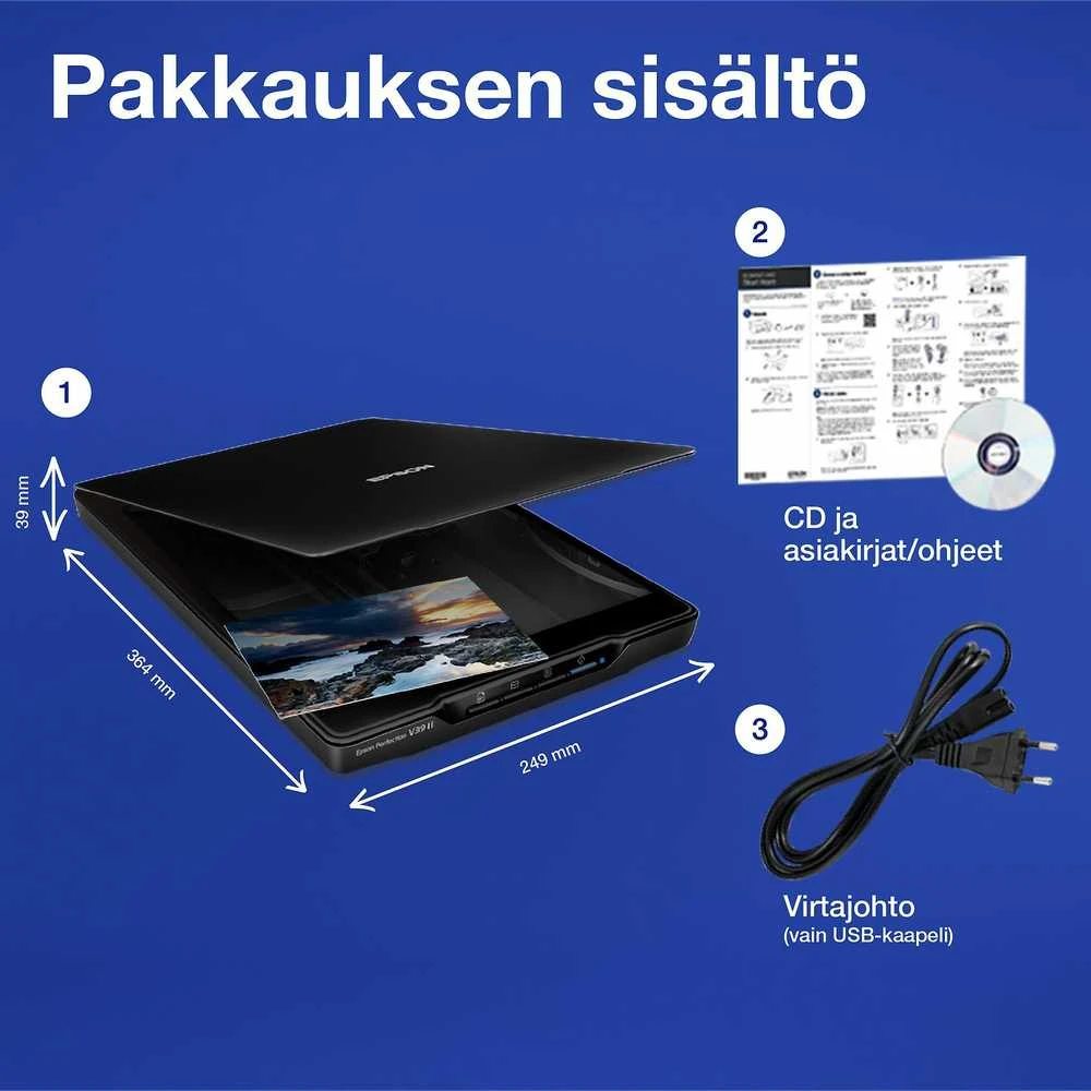 Epson „Perfection“ V39II A4 formato plokščio paviršiaus nuotraukų ir dokumentų skaitytuvas su stovu