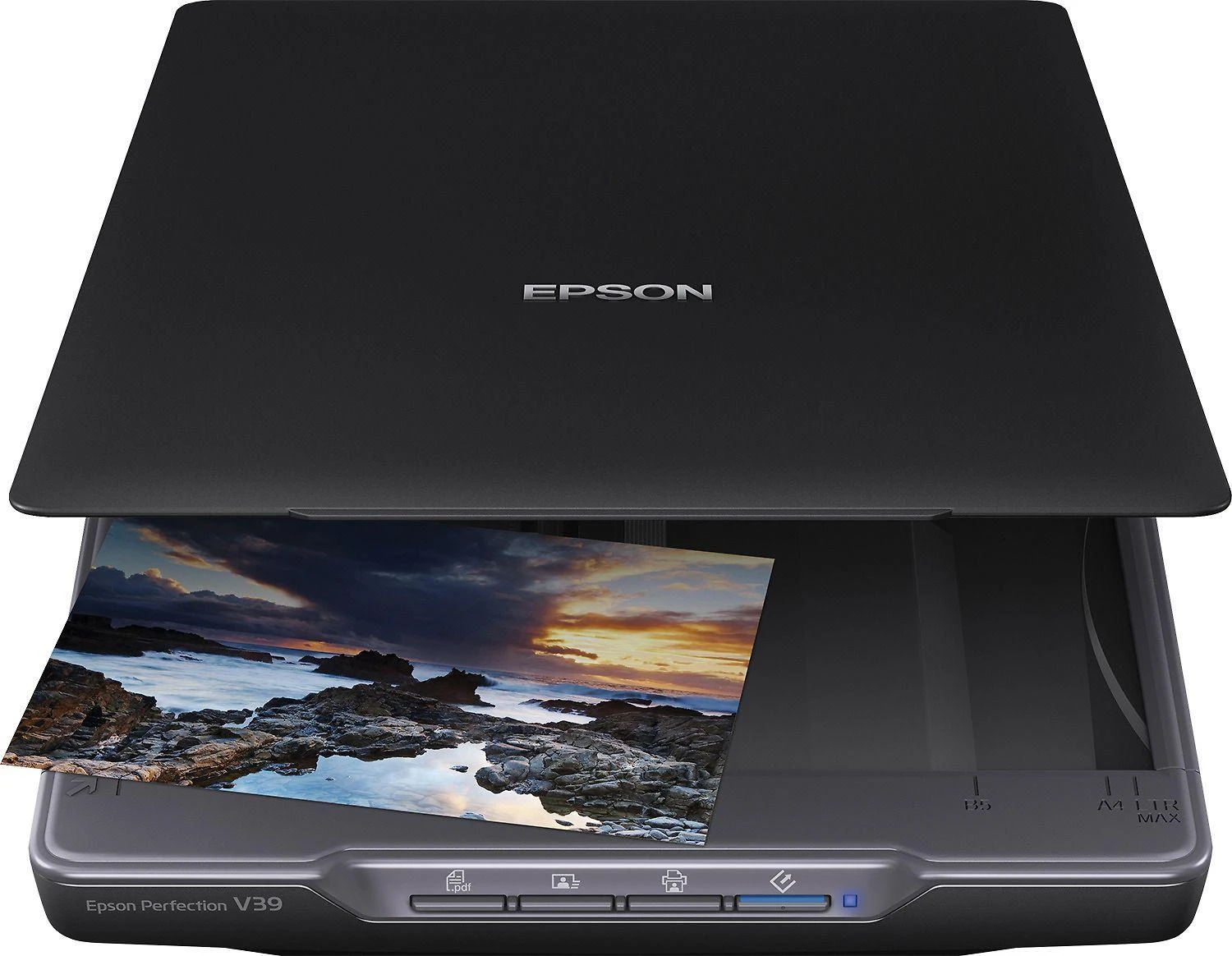 Epson „Perfection“ V39II A4 formato plokščio paviršiaus nuotraukų ir dokumentų skaitytuvas su stovu