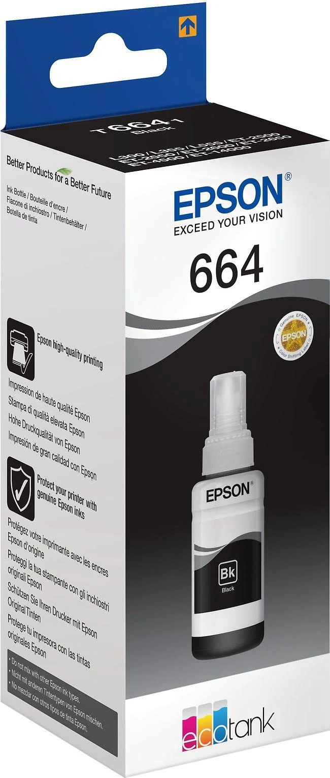 Epson T664 EcoTank -mustepullo, musta