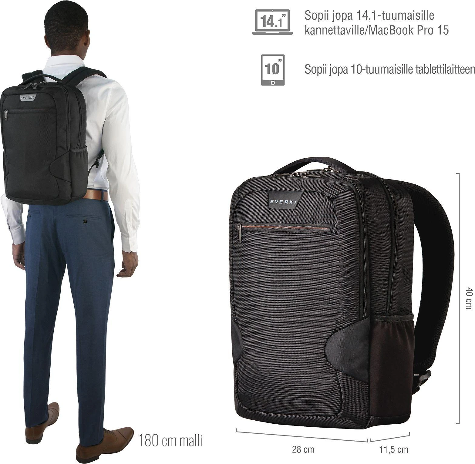 Everki Studio Slim Backpack 14,1 ", taip pat tinka MacBook Pro 15"