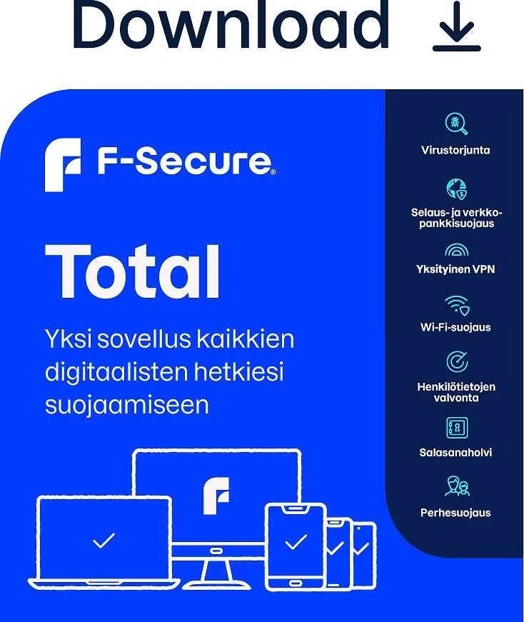 F-Secure TOTAL – sauga ir VPN visiems įrenginiams – 10 įrenginių / 12 mėnesių saugos programinė įranga, ESD – elektroninė licencija