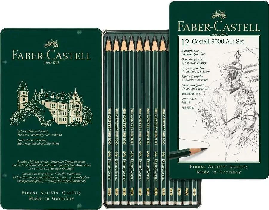 Pieštukai eskizavimui Faber-Castell 9000 Art Set, 8B-2H, 12vnt.