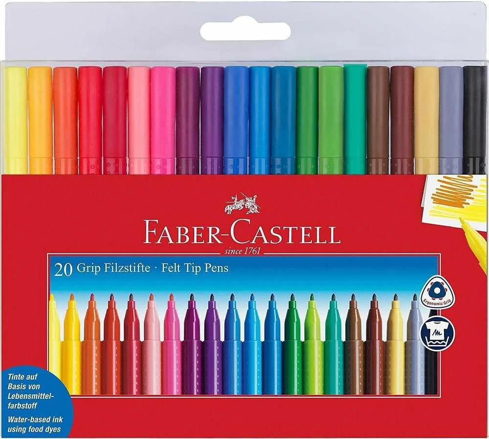 Flomasteriai Faber-Castell GRIP, 20 spalvų