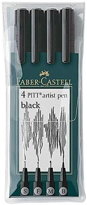 Rašikliai piešimui Faber-Castell PITT, S, F, M, B, 4vnt., juodos spalvos