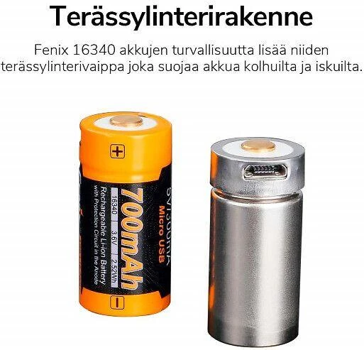 Fenix 16340 akumuliatoriai su metaline apsauga