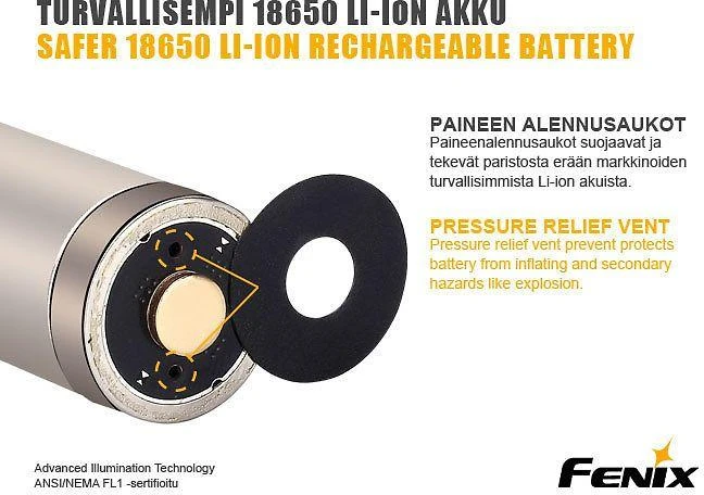Fenix 18650 baterijos saugos vožtuvo schema