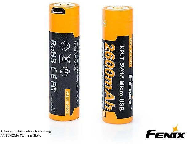 Fenix 18650 akumuliatoriai su USB jungtimi