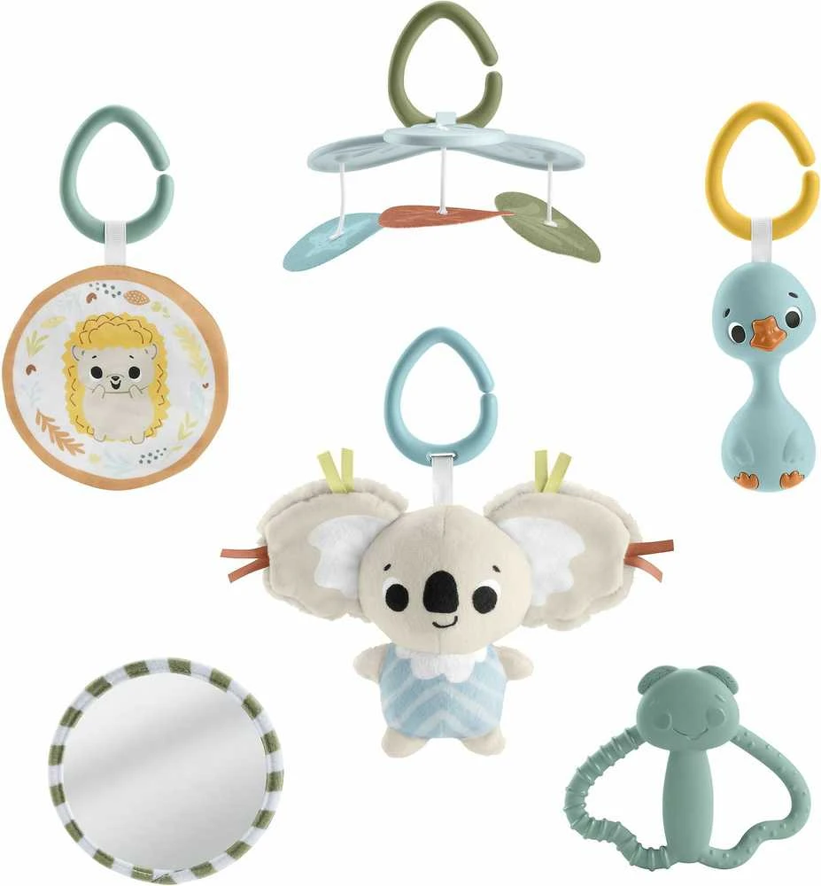 Mattel Fisher-Price Simply Senses naujagimio mankštos kilimėlis su 6 sensoriniais žaisliukais