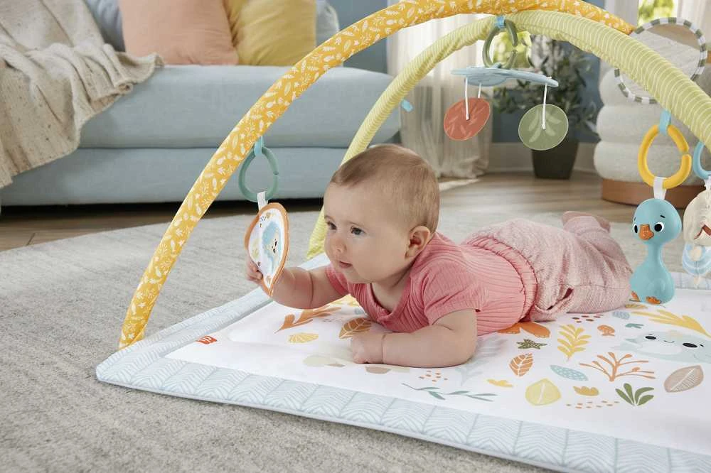 Mattel Fisher-Price Simply Senses naujagimio mankštos kilimėlis su 6 sensoriniais žaisliukais