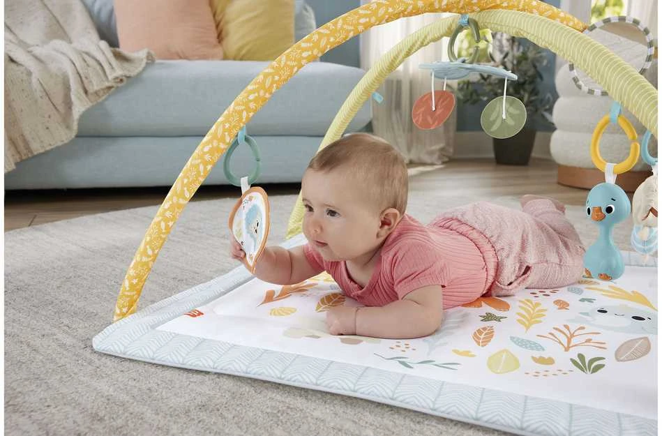 Mattel Fisher-Price Simply Senses naujagimio mankštos kilimėlis su 6 sensoriniais žaisliukais
