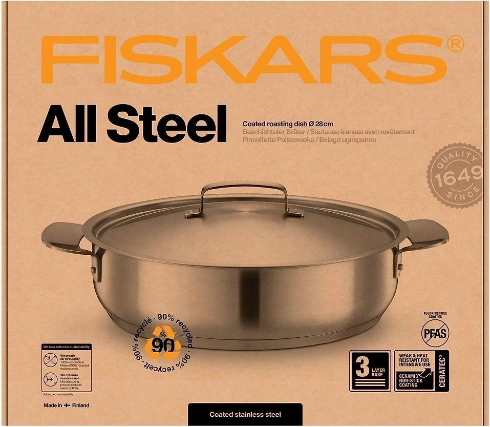 Fiskars All Steel troškinimo indas su dangčiu 28 cm