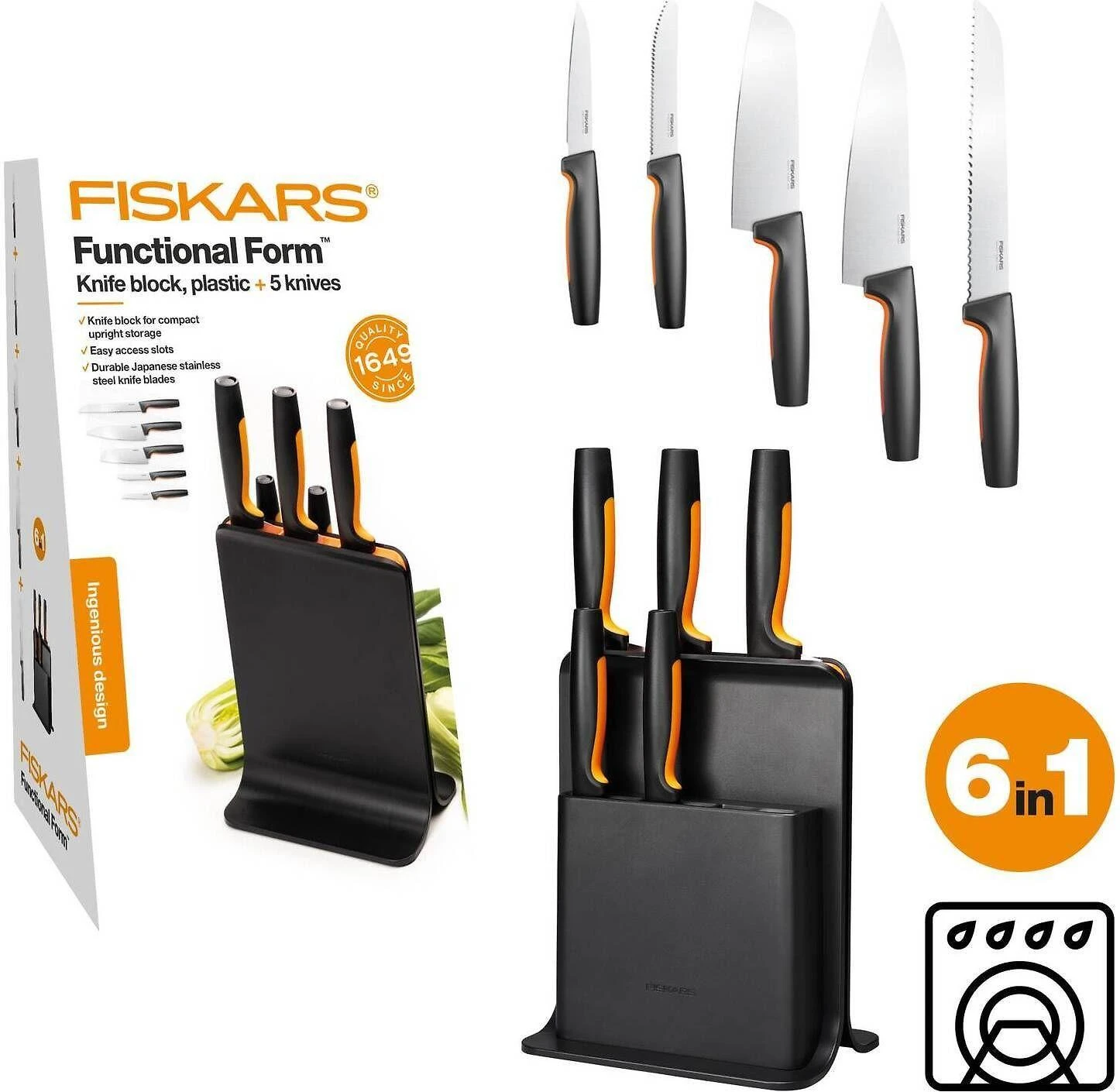 Fiskars Functional Form plastikinis peilių dėklas 5 peiliams