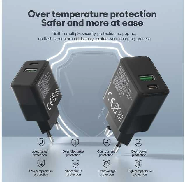 FoneKit Double 20 W pikalaturi, USB-C + USB-A, musta