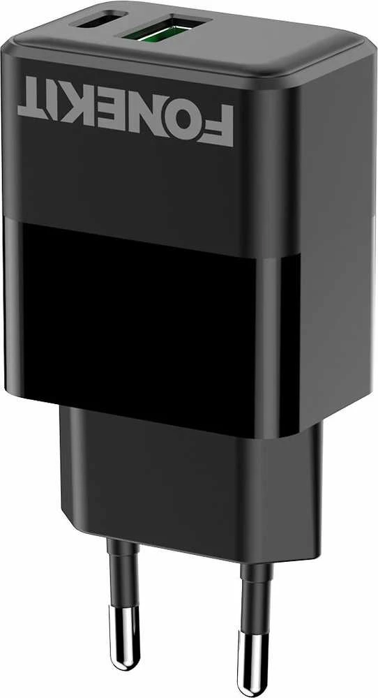 FoneKit Double 20 W pikalaturi, USB-C + USB-A, musta