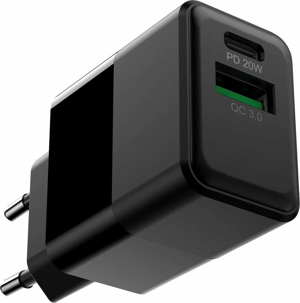 FoneKit Double 20 W pikalaturi, USB-C + USB-A, musta