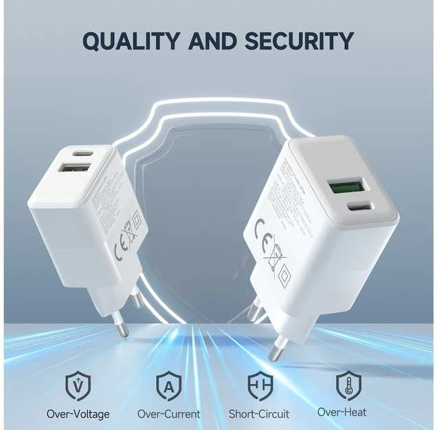 FoneKit Double 20 W pikalaturi, USB-C + USB-A, valkoinen