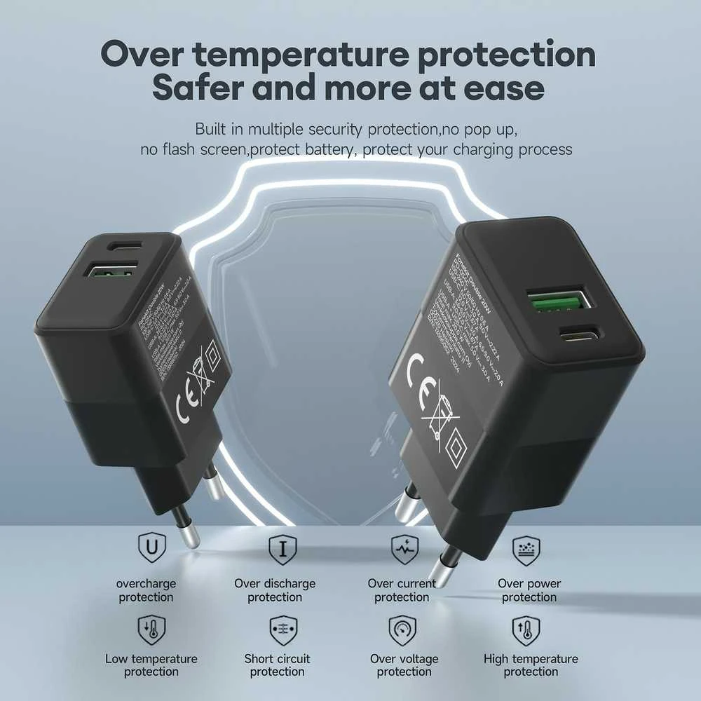FoneKit Double 20 W pikalaturi, USB-C + USB-A, musta